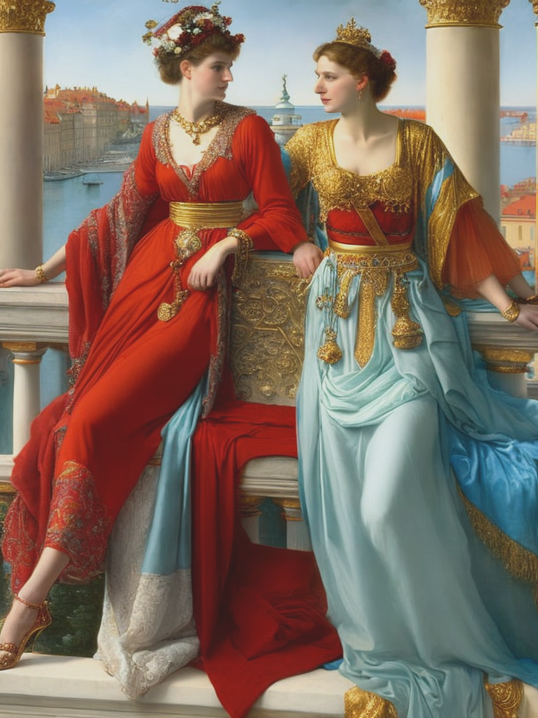 03194-702167521-carl larsson style, a painting with women on a railing, in the style of romanticism influence, crimson and aquamarine, lawrence.png